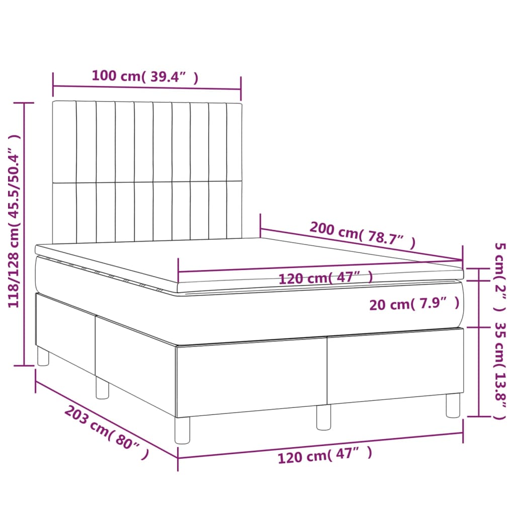 vidaXL Letto a Molle con Materasso e LED Blu Scuro 120x200cm