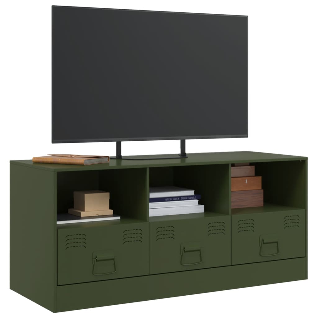 vidaXL Mobile TV Verde Oliva 99x39x44 cm in Acciaio