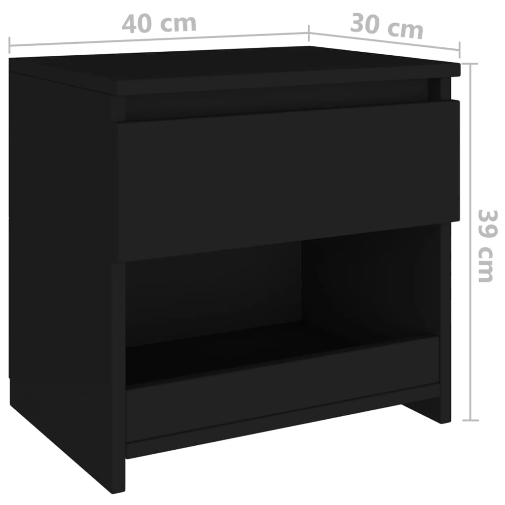 vidaXL Comodino Nero 40x30x39 cm in Legno Multistrato