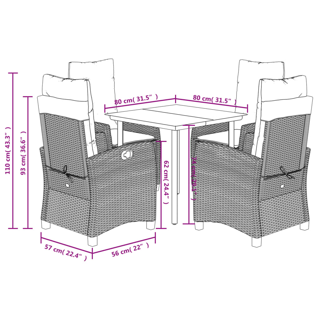 vidaXL Set da Pranzo da Giardino 5 pz Nero con Cuscini in Polyrattan