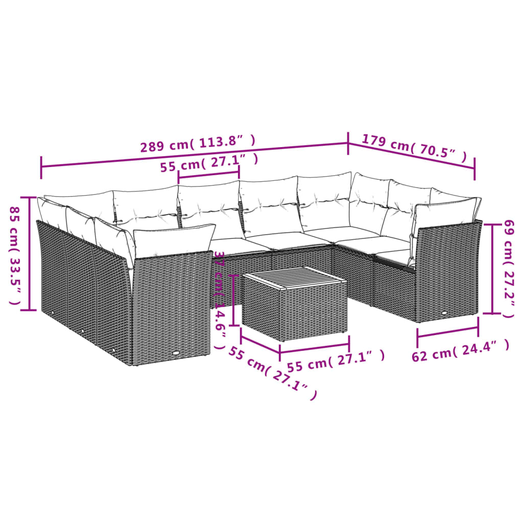 vidaXL Set Divano da Giardino 10 pz con Cuscini Beige in Polyrattan