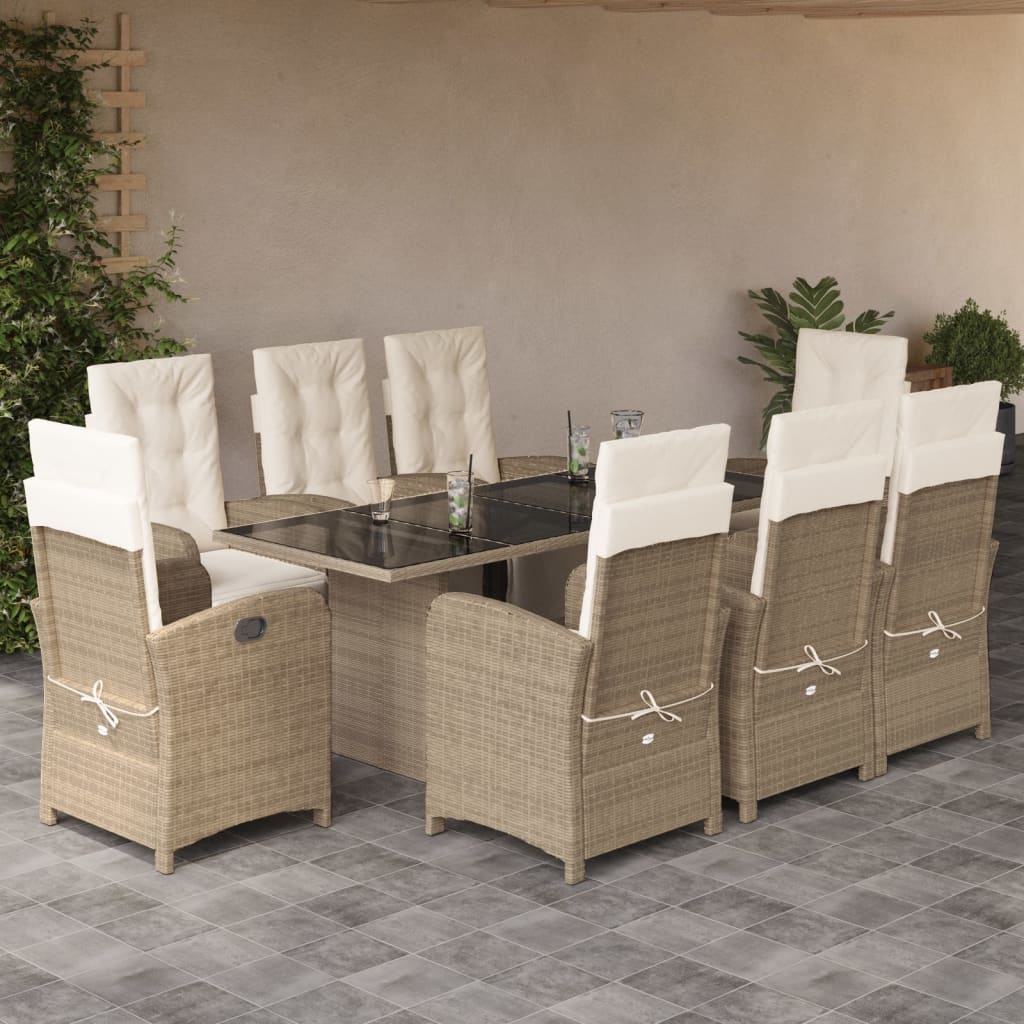 vidaXL Set da Pranzo da Giardino 9 pz con Cuscini Beige in Polyrattan