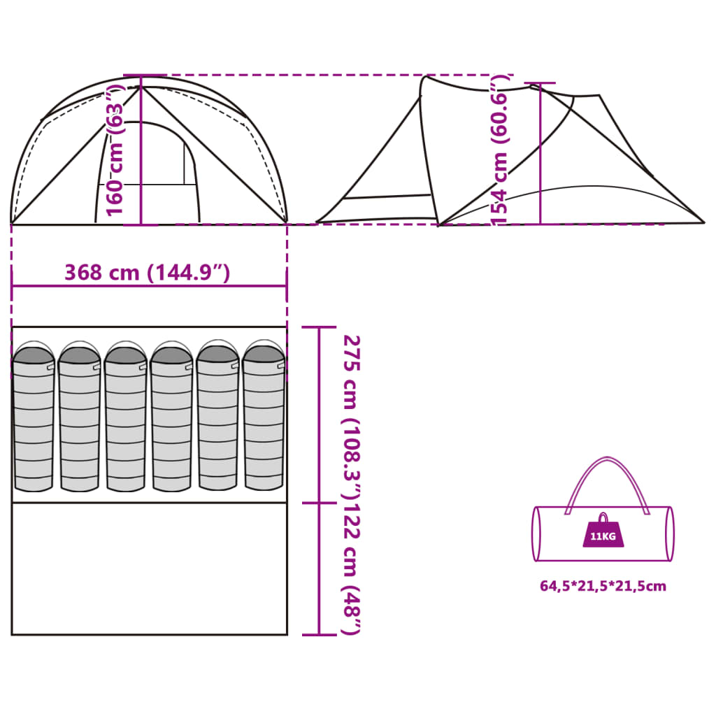 vidaXL Tenda Familiare Cabina per 6 Persone Verde Impermeabile