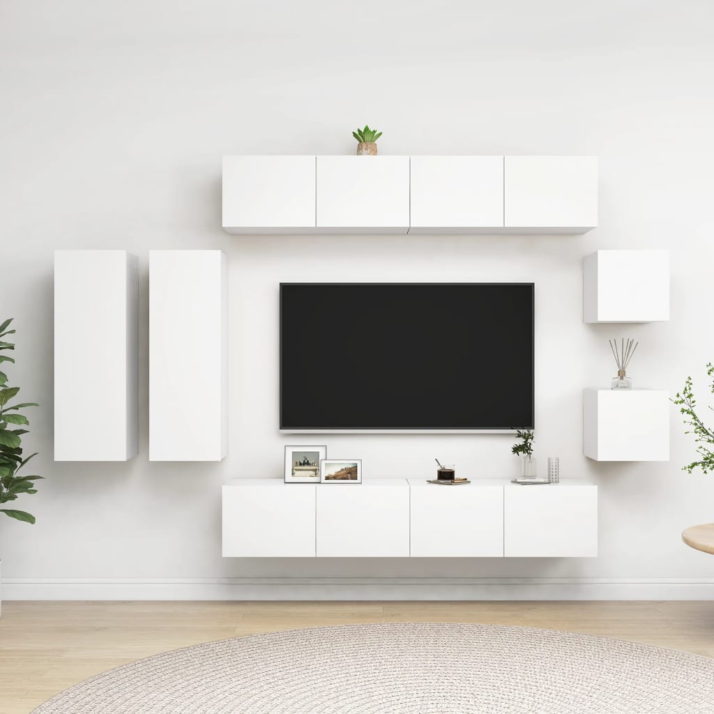 vidaXL Set Mobili Porta TV 8 pz Bianco in Legno Multistrato