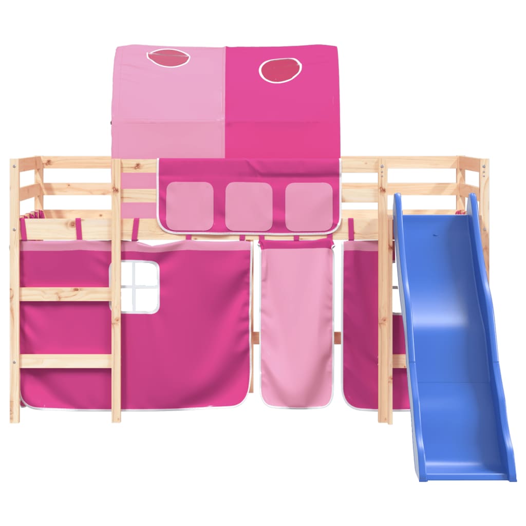 vidaXL Letto a Soppalco con Tunnel Bambini Rosa 90x190cm Massello Pino