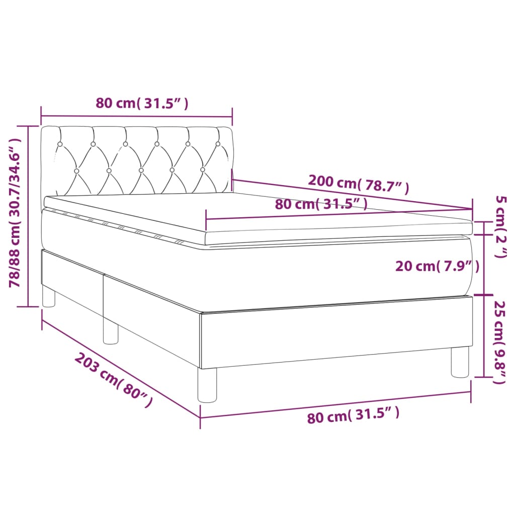 vidaXL Letto a Molle con Materasso e LED Nero 80x200 cm in Velluto