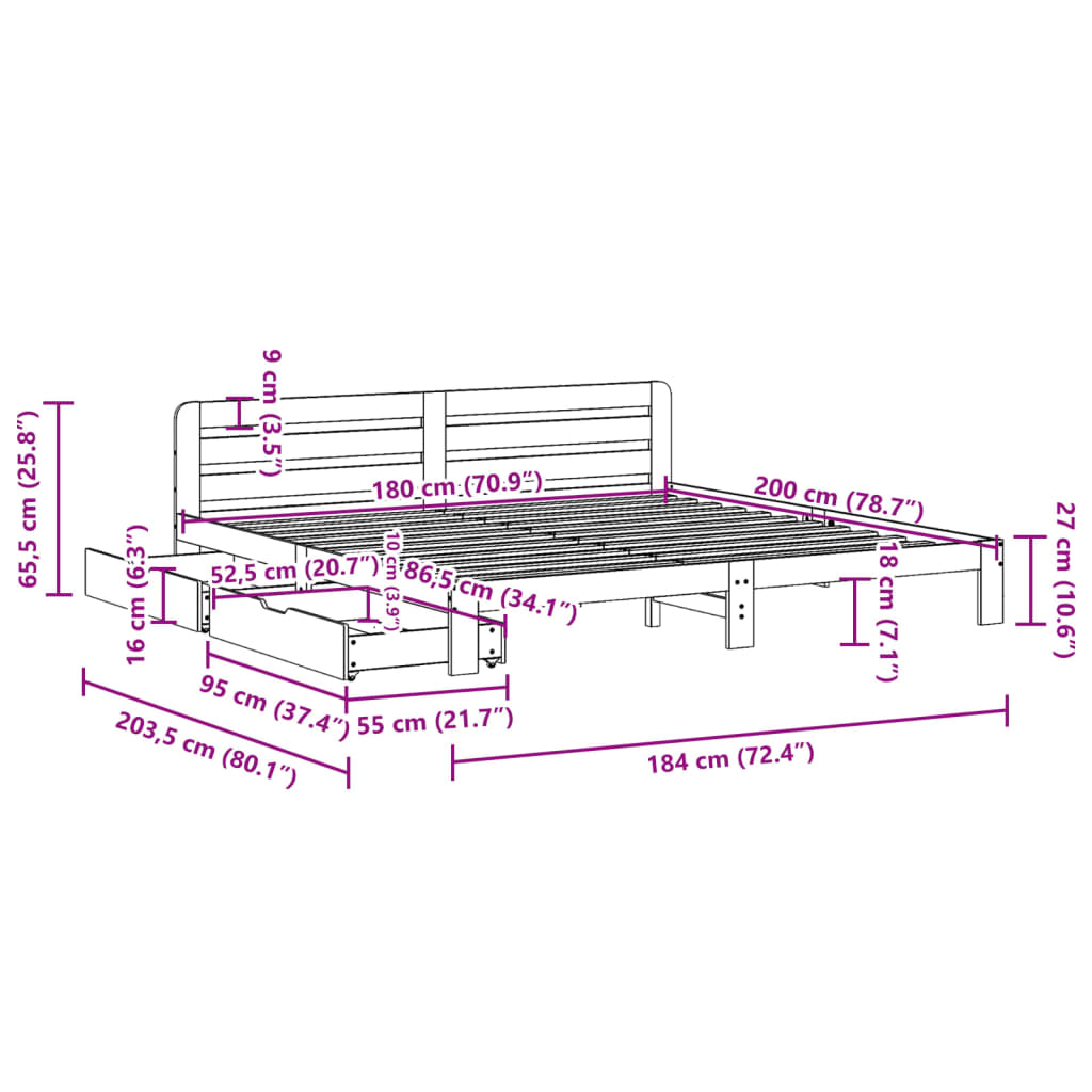 vidaXL Giroletto senza Materasso Bianco 180x200 cm Legno Massello Pino