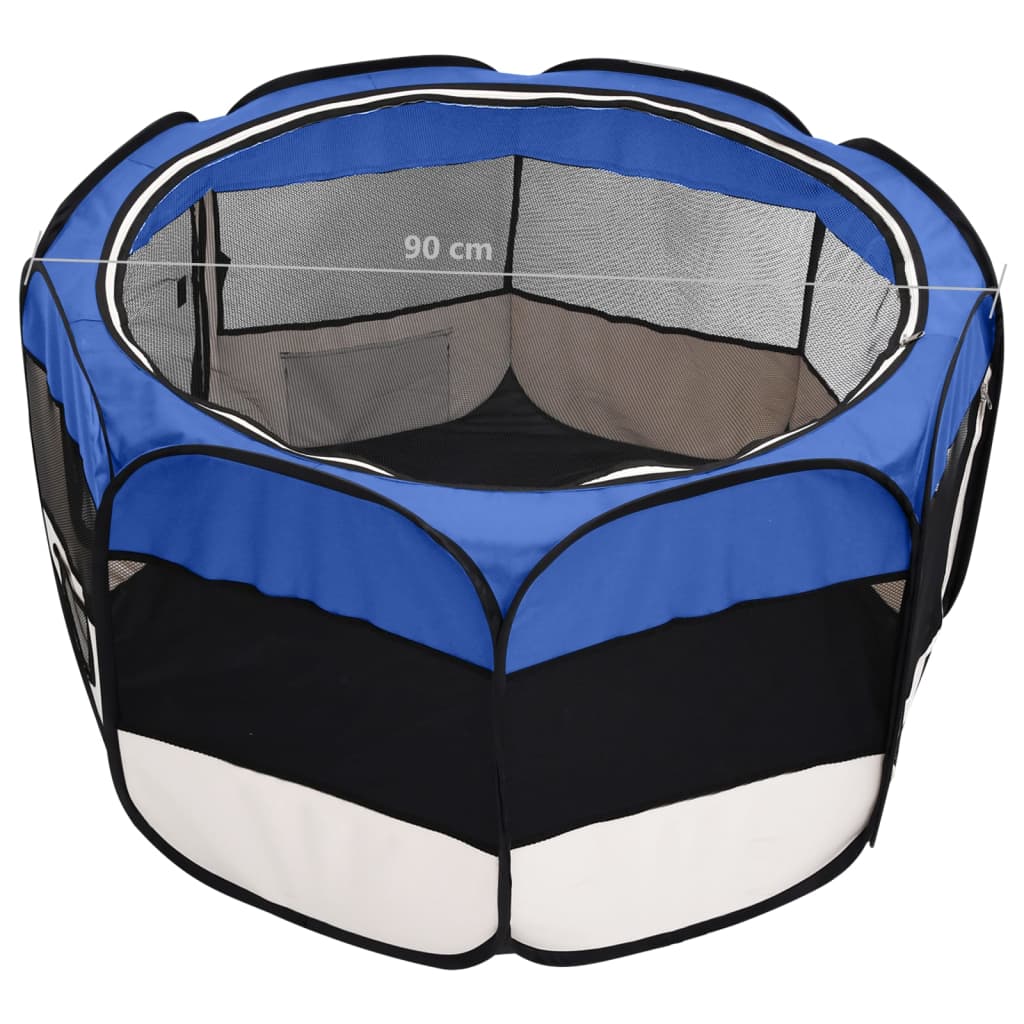 vidaXL Box per Cani Pieghevole con Borsa Trasporto Blu 90x90x58 cm