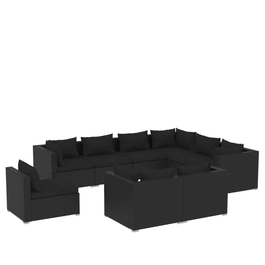 vidaXL Set Divani da Giardino 9 pz con Cuscini in Polyrattan Nero