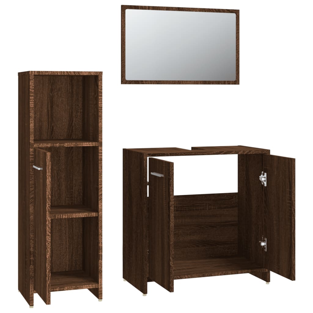 vidaXL Set Mobili da Bagno 3 pz Rovere Marrone in Legno Multistrato