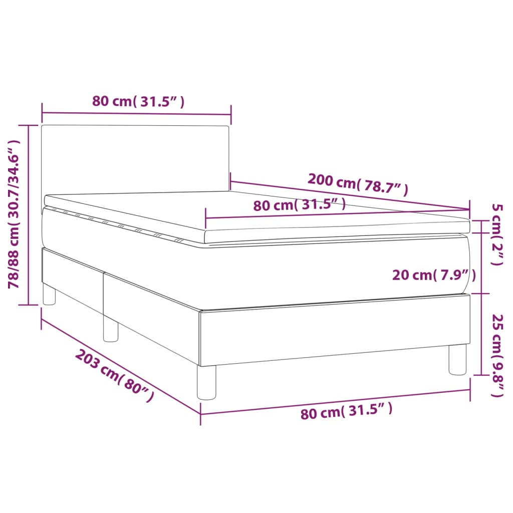 vidaXL Giroletto Molle Materasso e LED Cappuccino 80x200 cm Similpelle