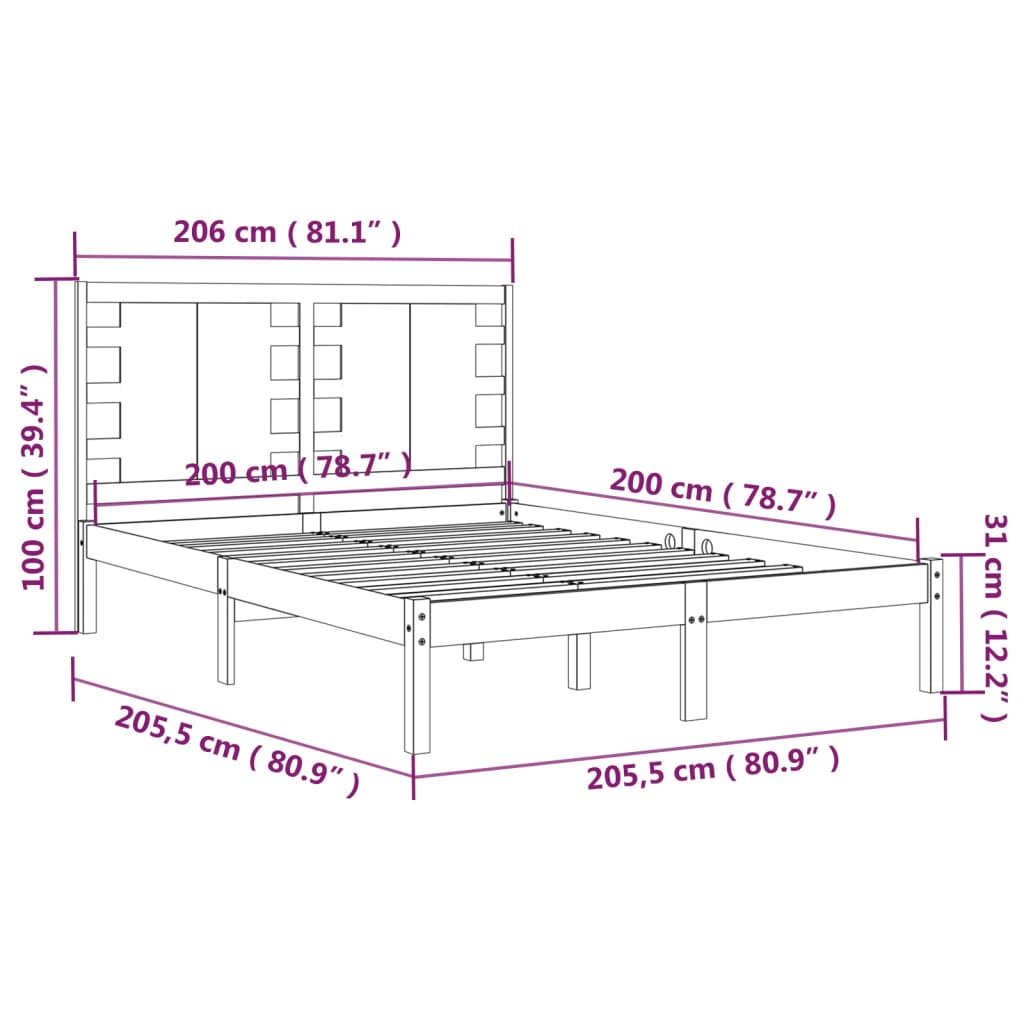 vidaXL Giroletto Nero in Legno Massello di Pino 200x200 cm