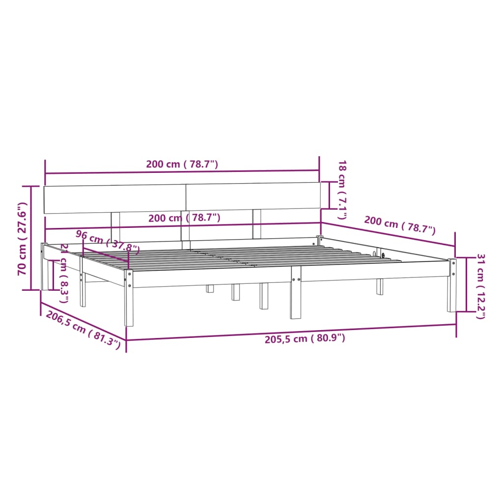 vidaXL Giroletto senza Materasso in Legno Massello 200x200 cm