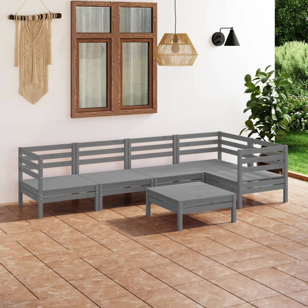 vidaXL Set Salotto da Giardino 6 pz in Legno Massello di Pino Grigio