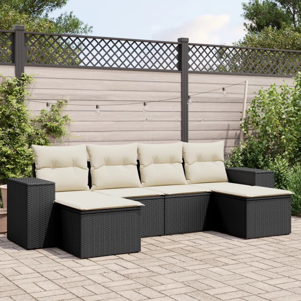 vidaXL Set Divano da Giardino 6 pz con Cuscini Nero in Polyrattan