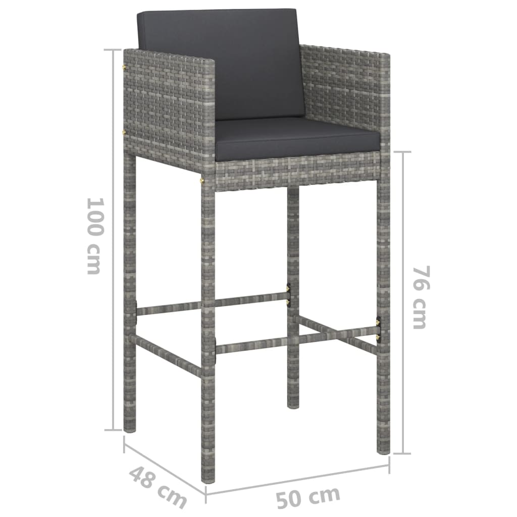 vidaXL Sgabelli da Bar con Cuscini 4 pz in Polyrattan Grigio