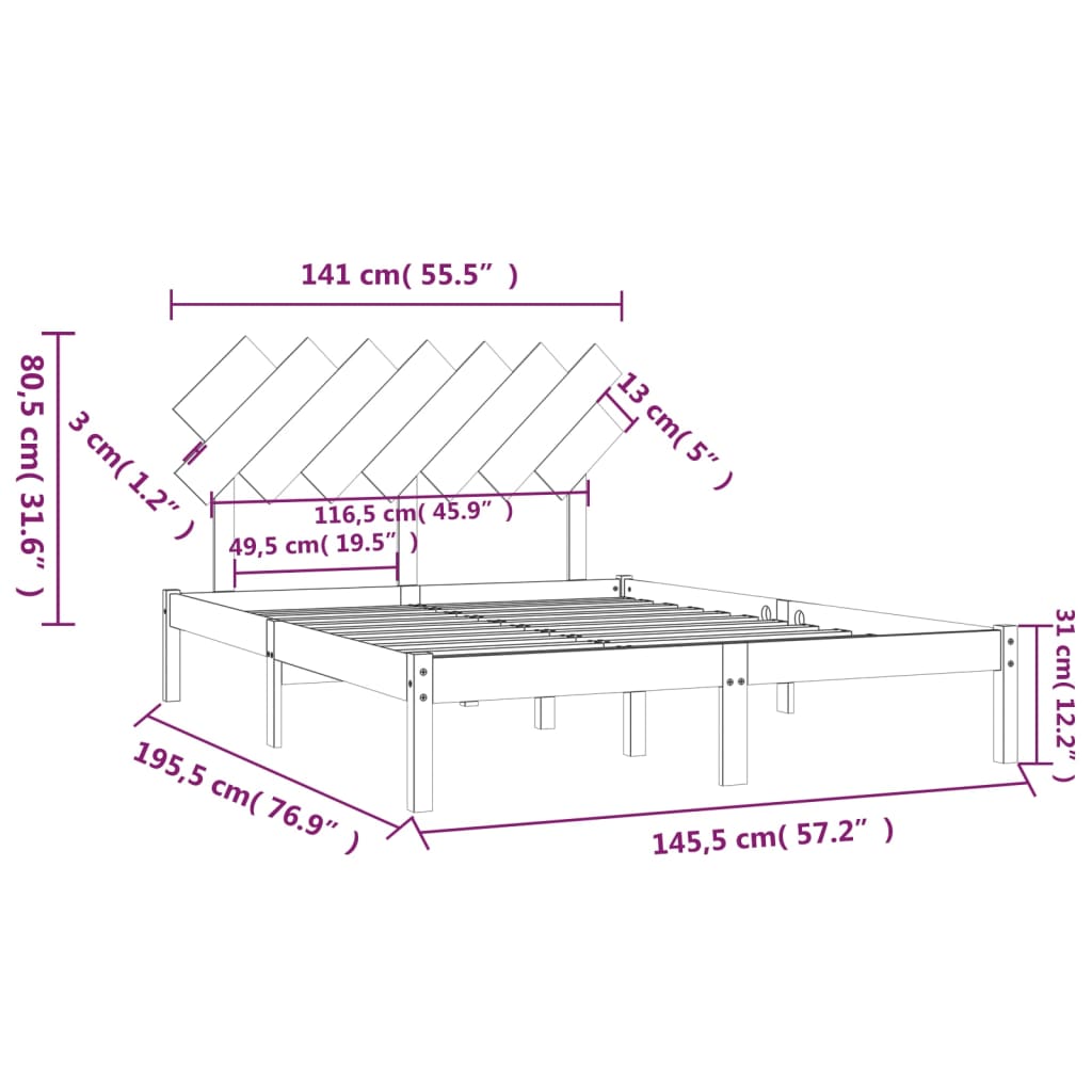 vidaXL Giroletto Nero 140x190 cm in Legno Massello