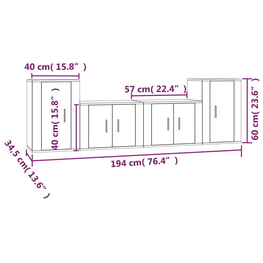 vidaXL Set Mobili Porta TV 4 pz Rovere Marrone in Legno Multistrato