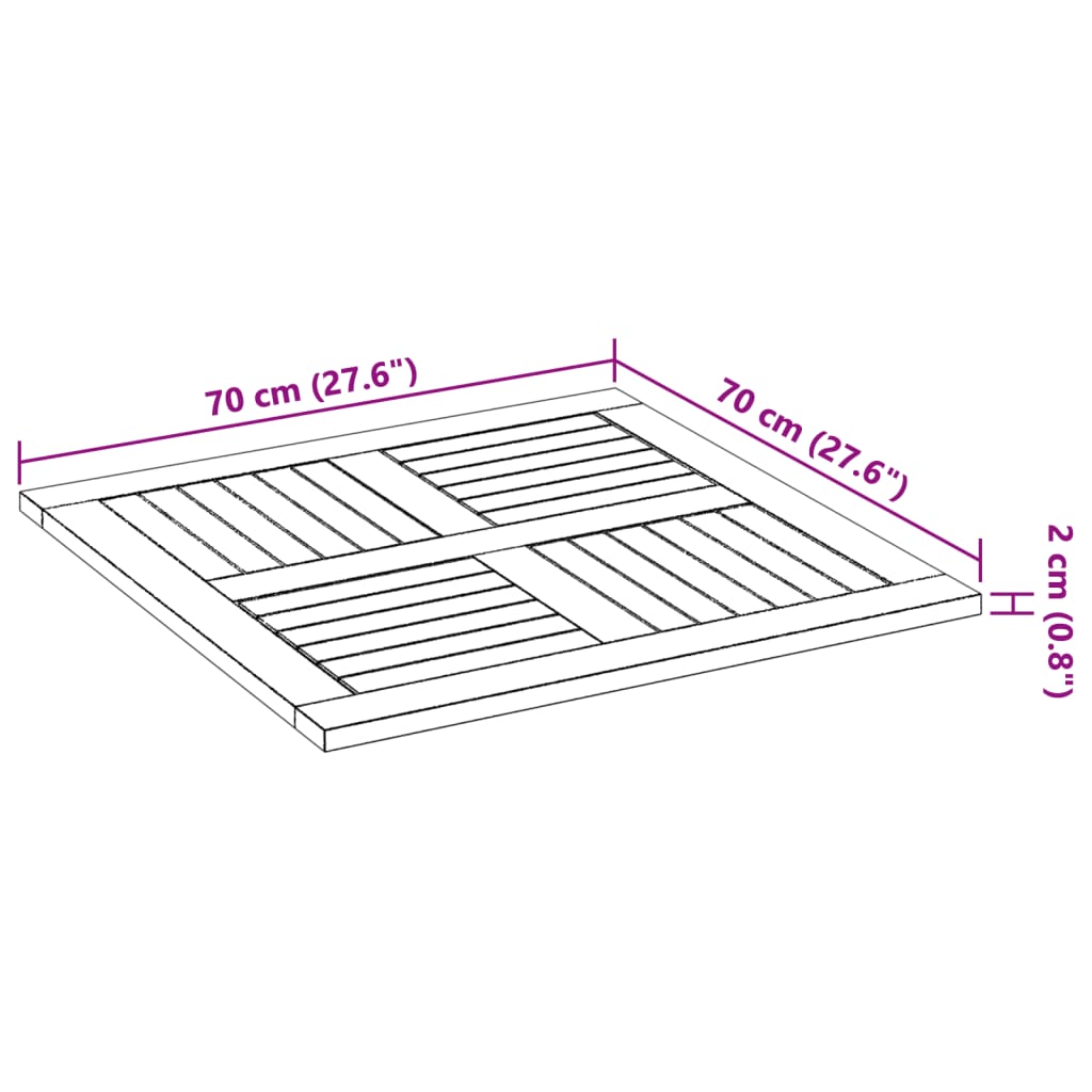 vidaXL Piano per Tavolo 70x70x2 cm Quadrato Legno Massello di Faggio