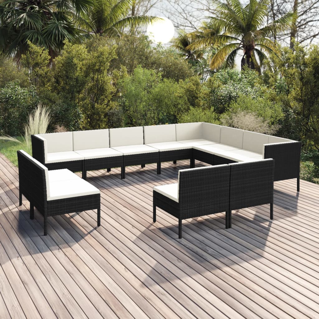 vidaXL Set Divani da Giardino 11 pz con Cuscini in Polyrattan Nero