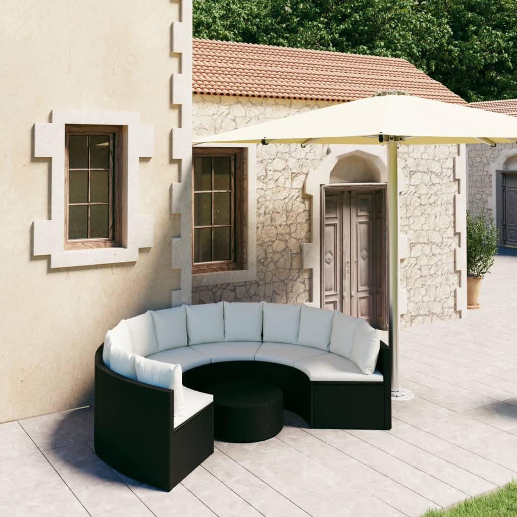 vidaXL Set Divani da Giardino 7 pz con Cuscini in Polyrattan Nero