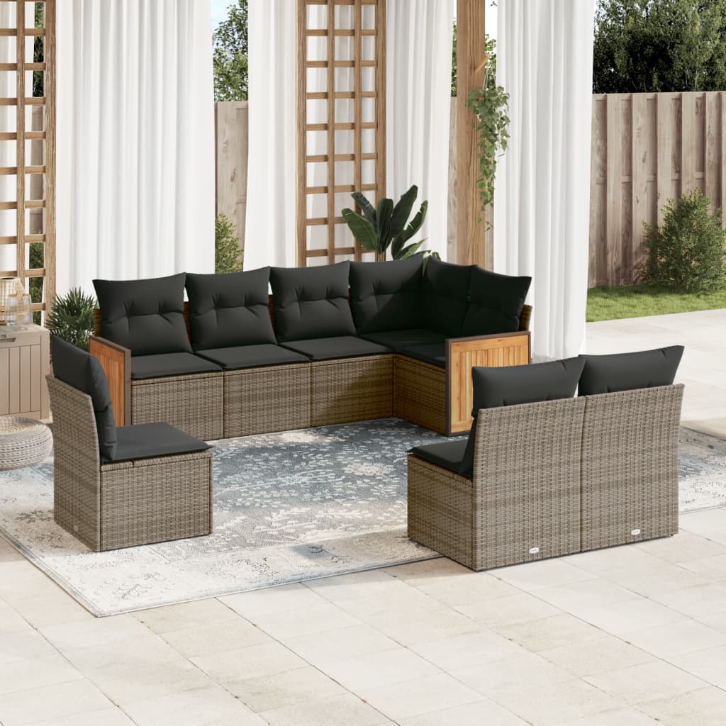 vidaXL Set Divano da Giardino 8 pz con Cuscini Grigio in Polyrattan