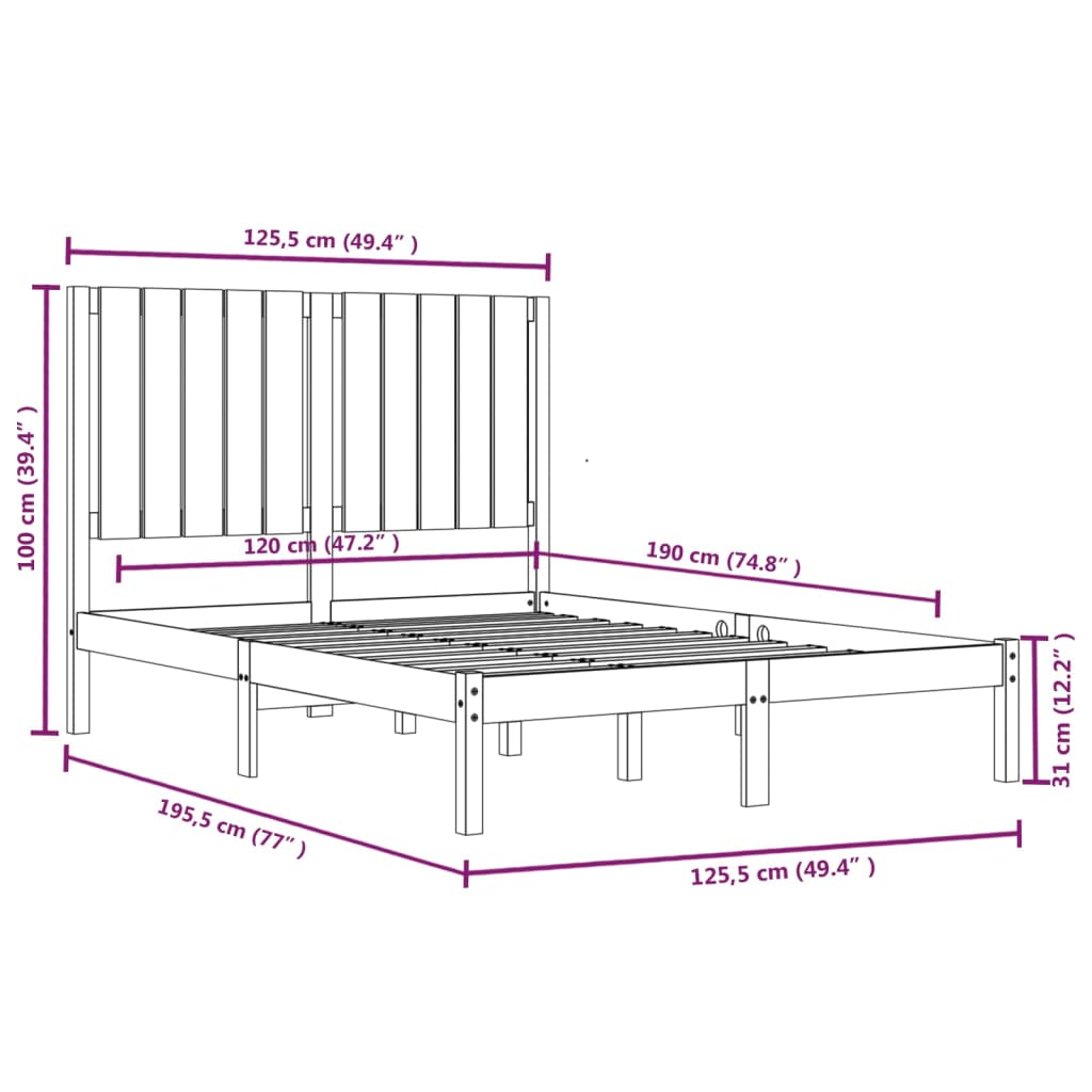 vidaXL Giroletto in Legno Massello 120x190 cm Small Double