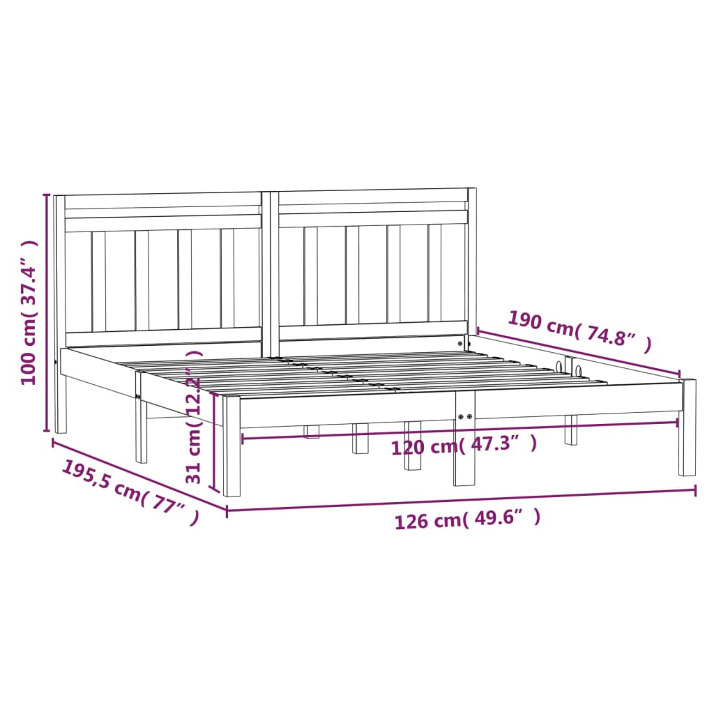 vidaXL Giroletto 120x190 cm Small Double in Legno Massello