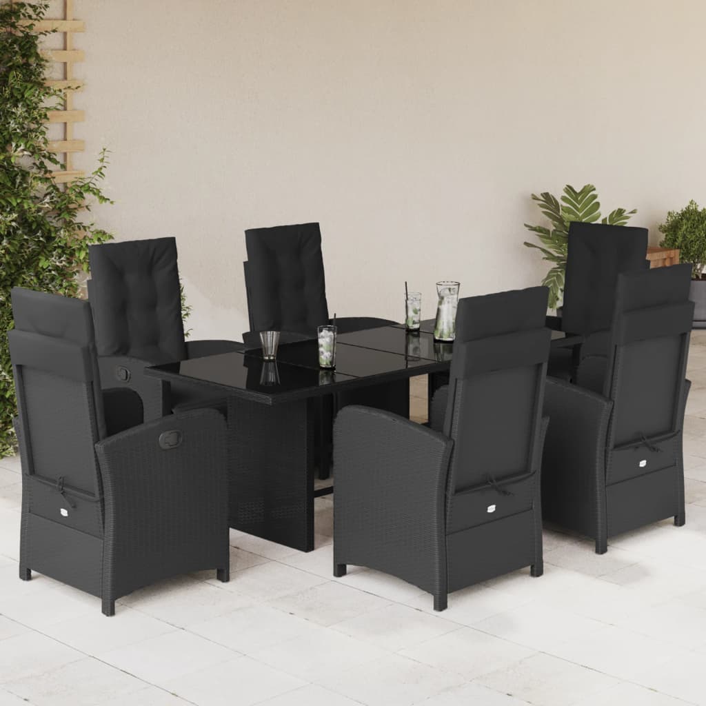 vidaXL Set da Pranzo da Giardino 7 pz Nero con Cuscini in Polyrattan