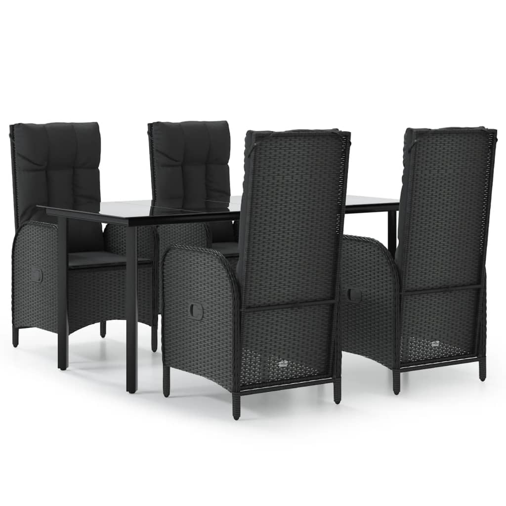 vidaXL Set da Pranzo da Giardino 5 pz Nero con Cuscini in Polyrattan