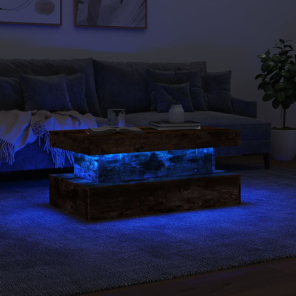 vidaXL Tavolino da Soggiorno con Luci LED Rovere Fumo 90x50x40 cm