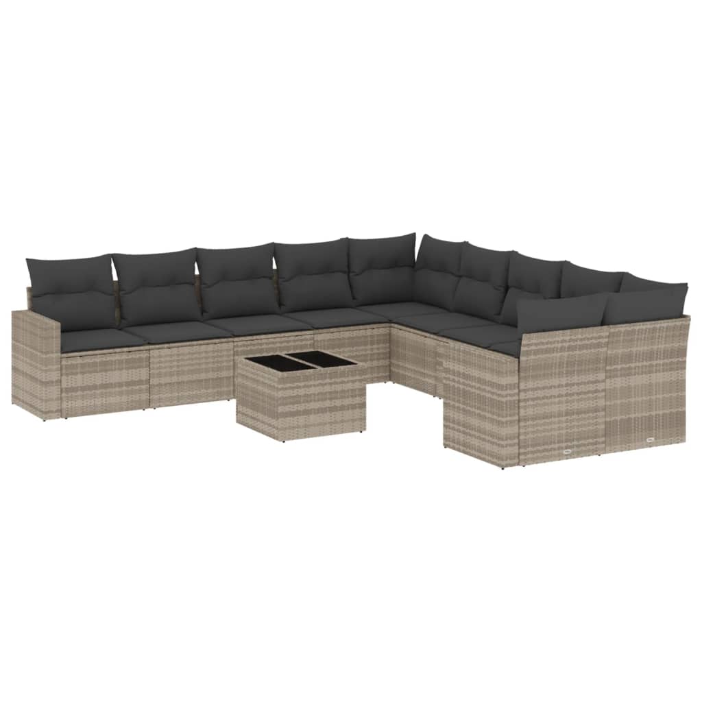 vidaXL Set Divani da Giardino 11 pz con Cuscini in Polyrattan Grigio