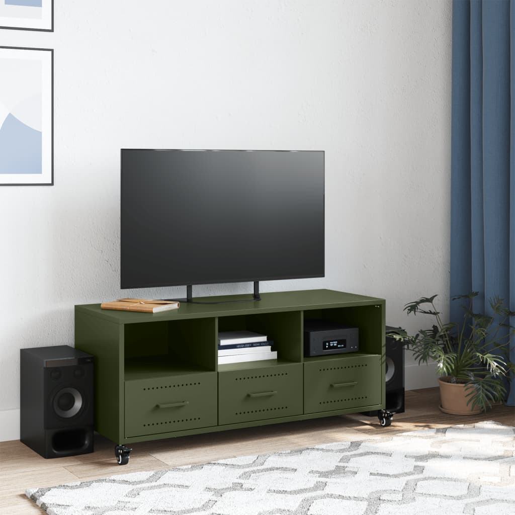 vidaXL Mobile TV Verde Oliva 100,5x39x43,5 cm in Acciaio