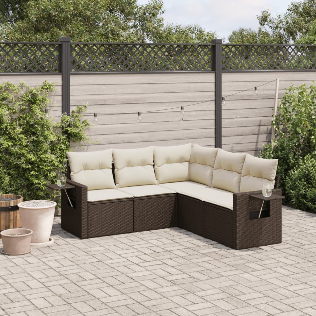 vidaXL Set Divano da Giardino 5 pz con Cuscini Marrone in Polyrattan