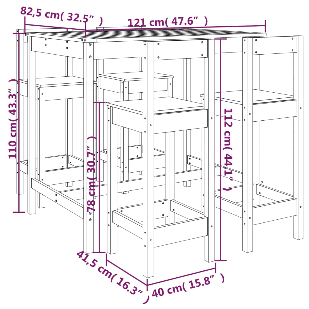 vidaXL Set Bar da Giardino 5 pz ambra in Legno Massello di Pino