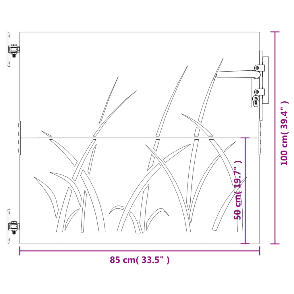 vidaXL Cancello da Giardino 85x100 cm in Acciaio Corten Design Erba