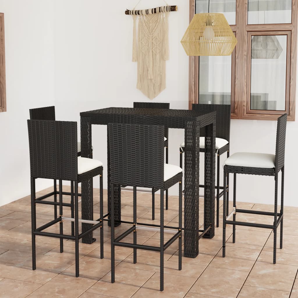 vidaXL Set Bar da Giardino 7 pz con Cuscini in Polyrattan Nero