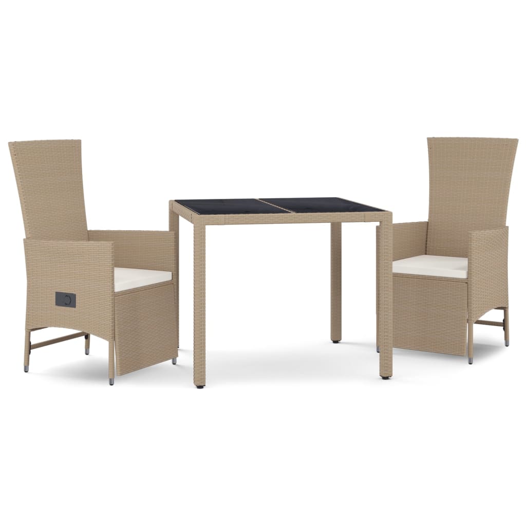 vidaXL Set da Pranzo da Giardino 3 pz con Cuscini Beige in Polyrattan