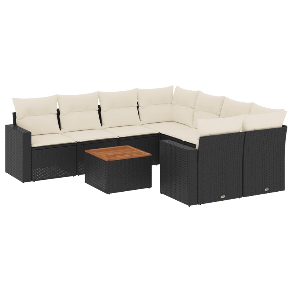 vidaXL Set Divani da Giardino 9 pz con Cuscini Nero in Polyrattan