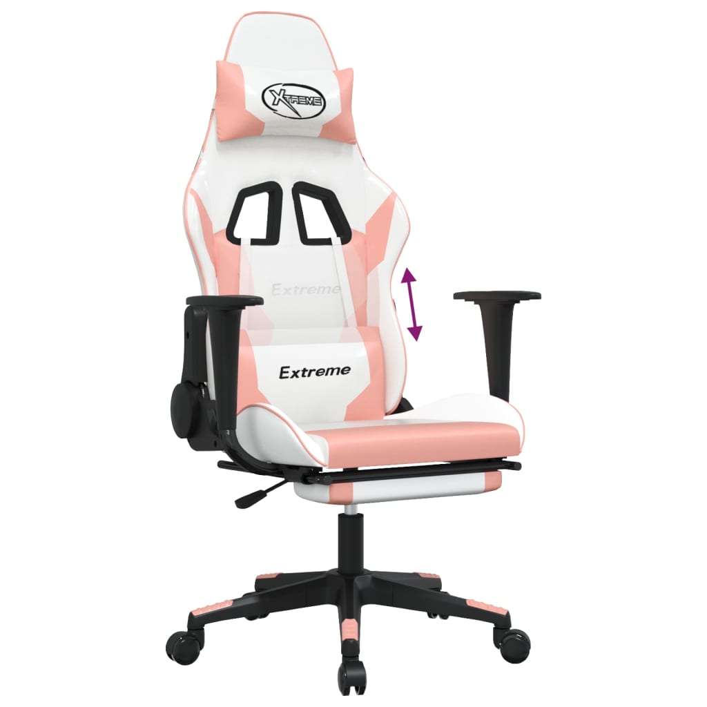 vidaXL Sedia da Gaming con Poggiapiedi Bianco e Rosa in Similpelle