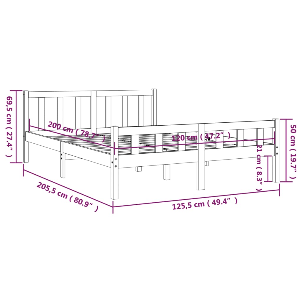 vidaXL Giroletto senza Materasso Ambrato in Legno Massello 120x200 cm