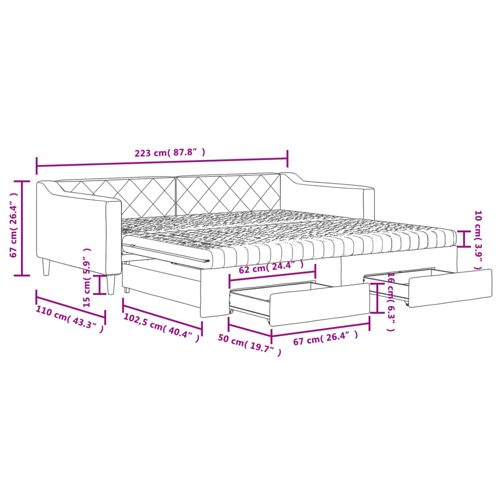 vidaXL Divano Letto Estraibile con Cassetti Crema 100x200cm in Tessuto