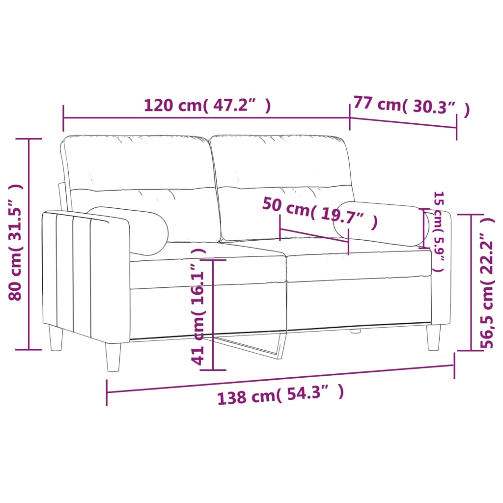 vidaXL Divano a 2 Posti con Cuscini Grigio Scuro 120 cm in Tessuto