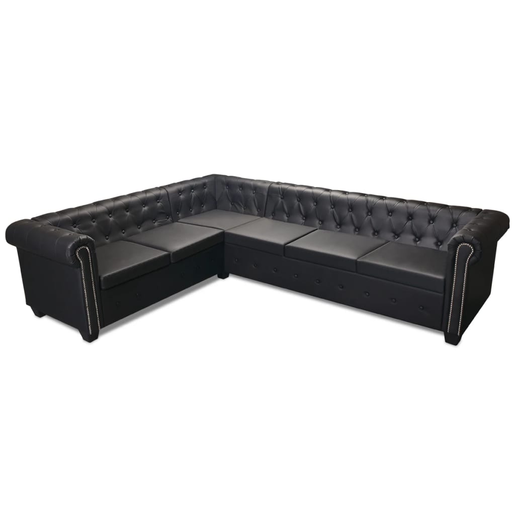 vidaXL Divano Angolare Chesterfield a 6 Posti Pelle Artificiale Nera