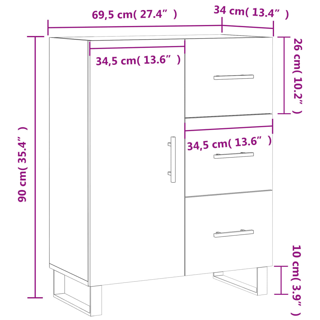 vidaXL Credenza Rovere Sonoma 69,5x34x90 cm in Legno Multistrato