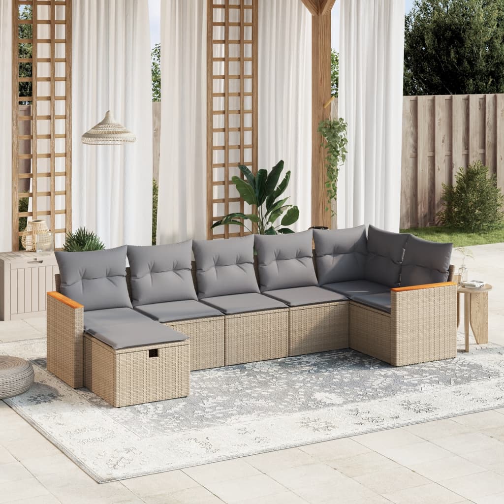 vidaXL Set Divano da Giardino 7 pz con Cuscini Beige Misto Polyrattan