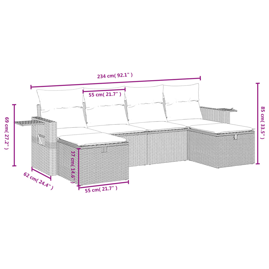 vidaXL Set Divano da Giardino 6 pz con Cuscini Marrone in Polyrattan