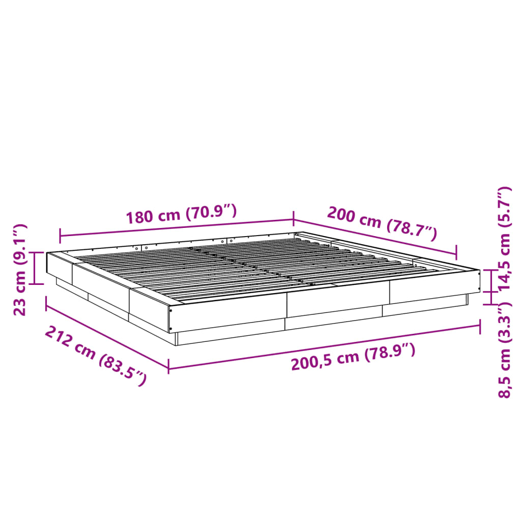 vidaXL Giroletto Nero 180x200 cm in Legno Multistrato