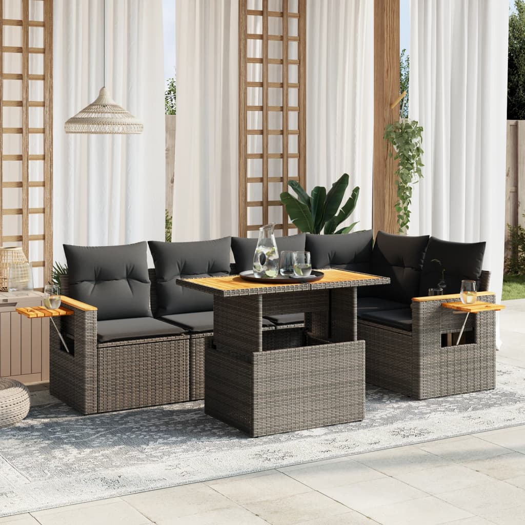 vidaXL Set Divano da Giardino 6 pz con Cuscini Grigio in Polyrattan