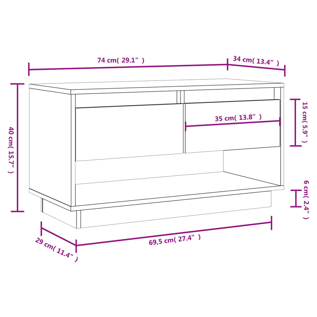 vidaXL Mobile Porta TV 74x34x40 cm in Legno Massello di Pino